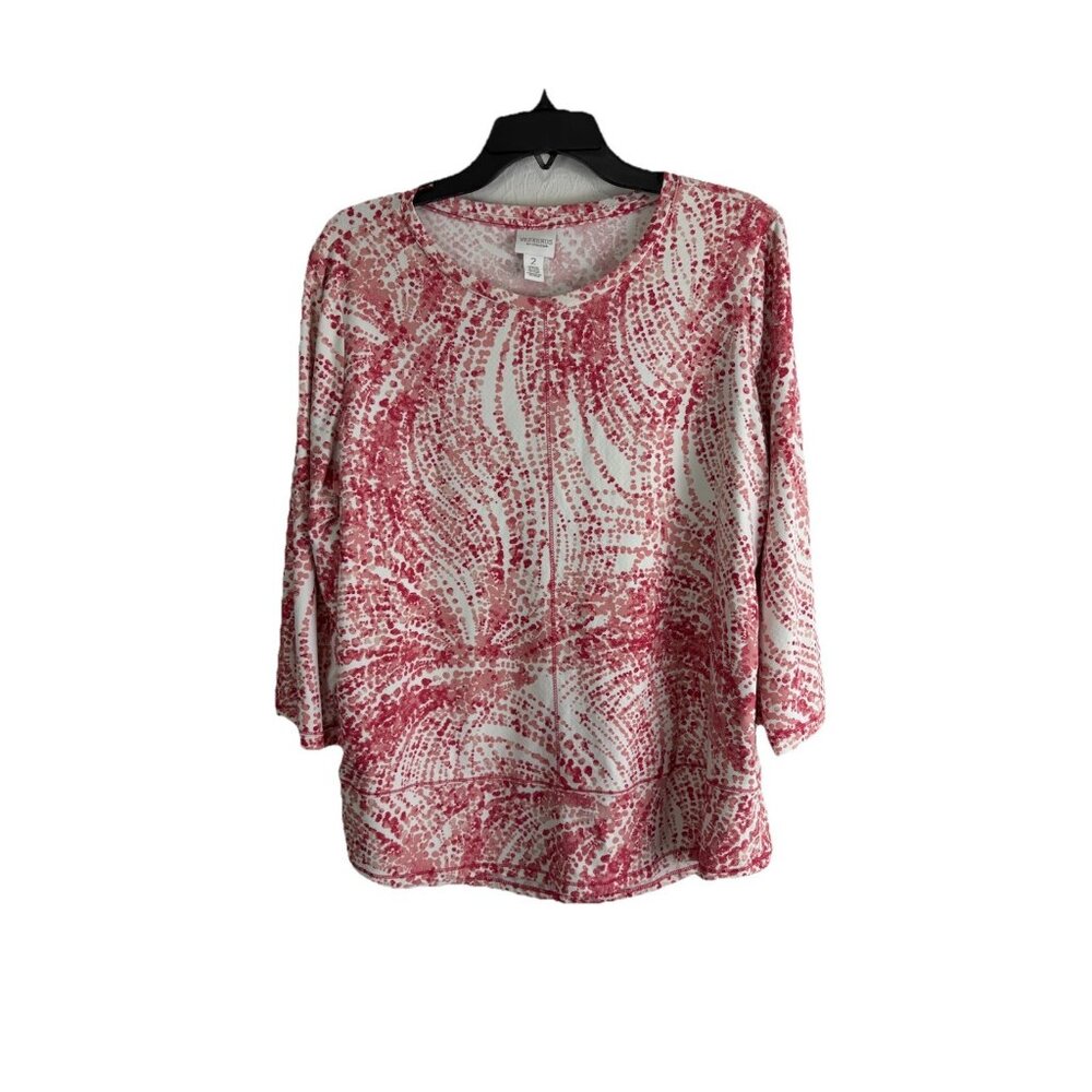 Chicos Weekends Womens Shirt Adult Size 2=Large Stretch Red White Casual